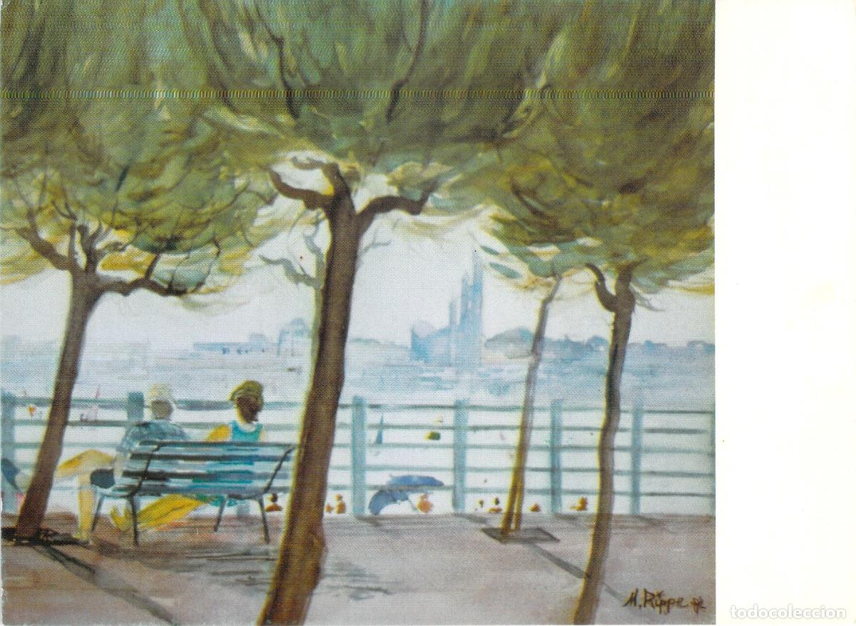 Postales: Postal de Royan, Paseo Mar&iacute;timo, Acuarela de Michel Rippe