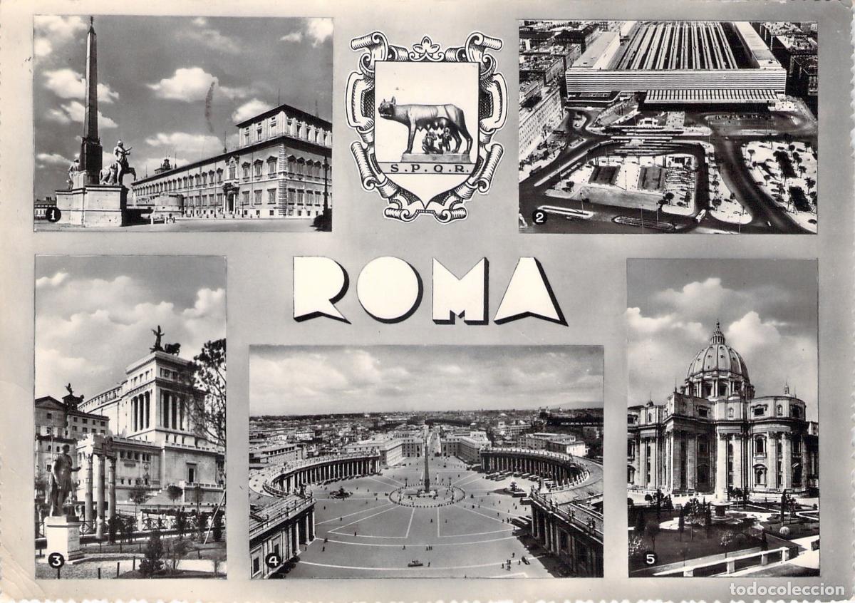 Postales: Postal multi-vista de Roma con monumentos y escudo SPQR