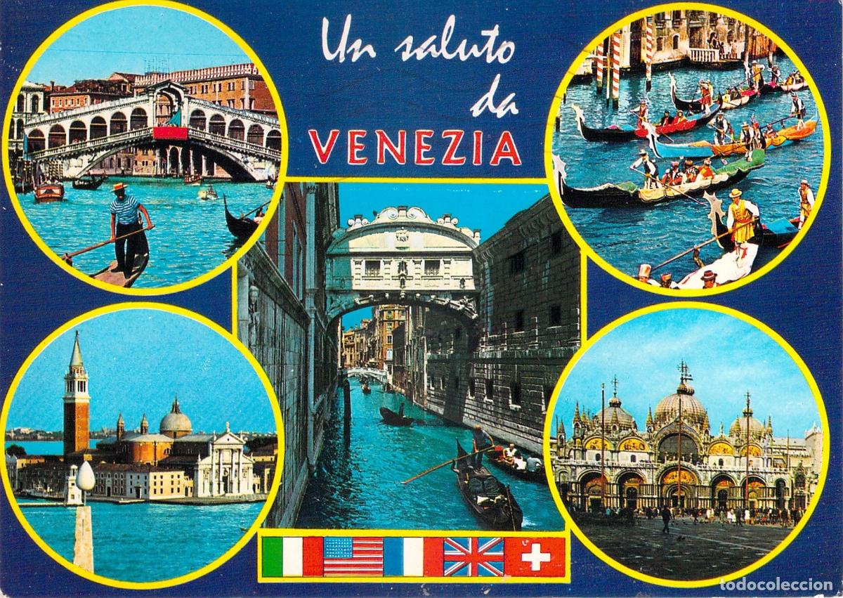 Postales: Postal Tur&iacute;stica Multivistas de Venecia con G&oacute;ndolas y Monumentos