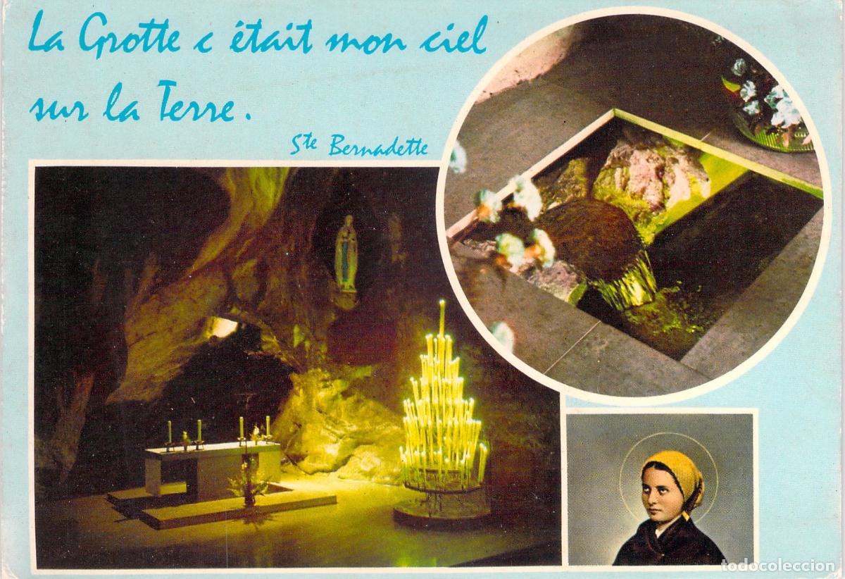 Postales: Postal de la Gruta de Lourdes y Santa Bernadette, Francia