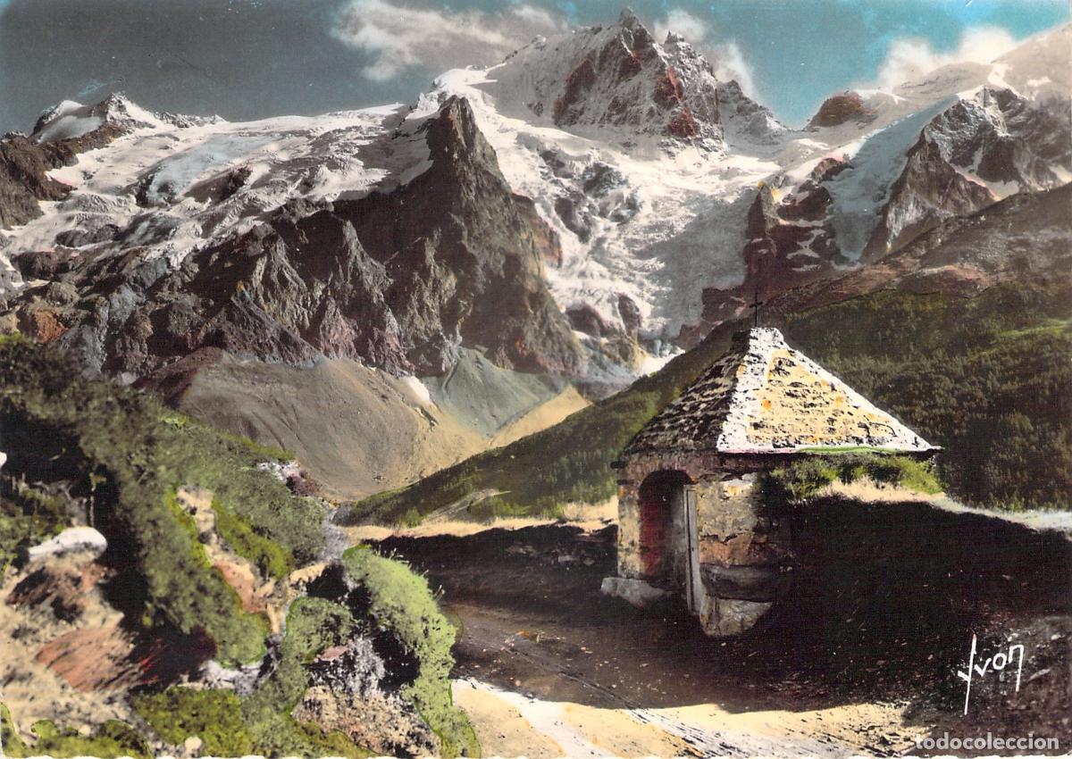 Postales: Postal de Le Chazelet, Massif de la Meije y Oratorio Notre-Dame des Portes