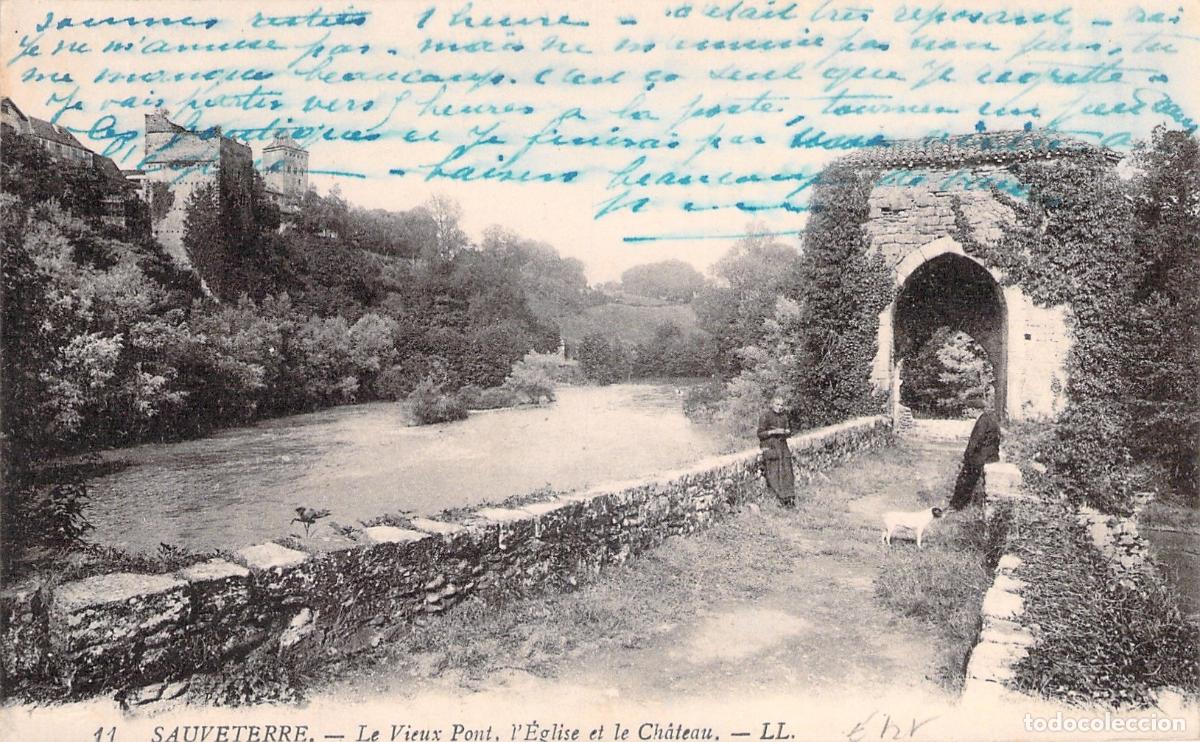 Postales: Postal de Sauveterre-de-B&eacute;arn, El Puente Viejo y el Castillo, Francia