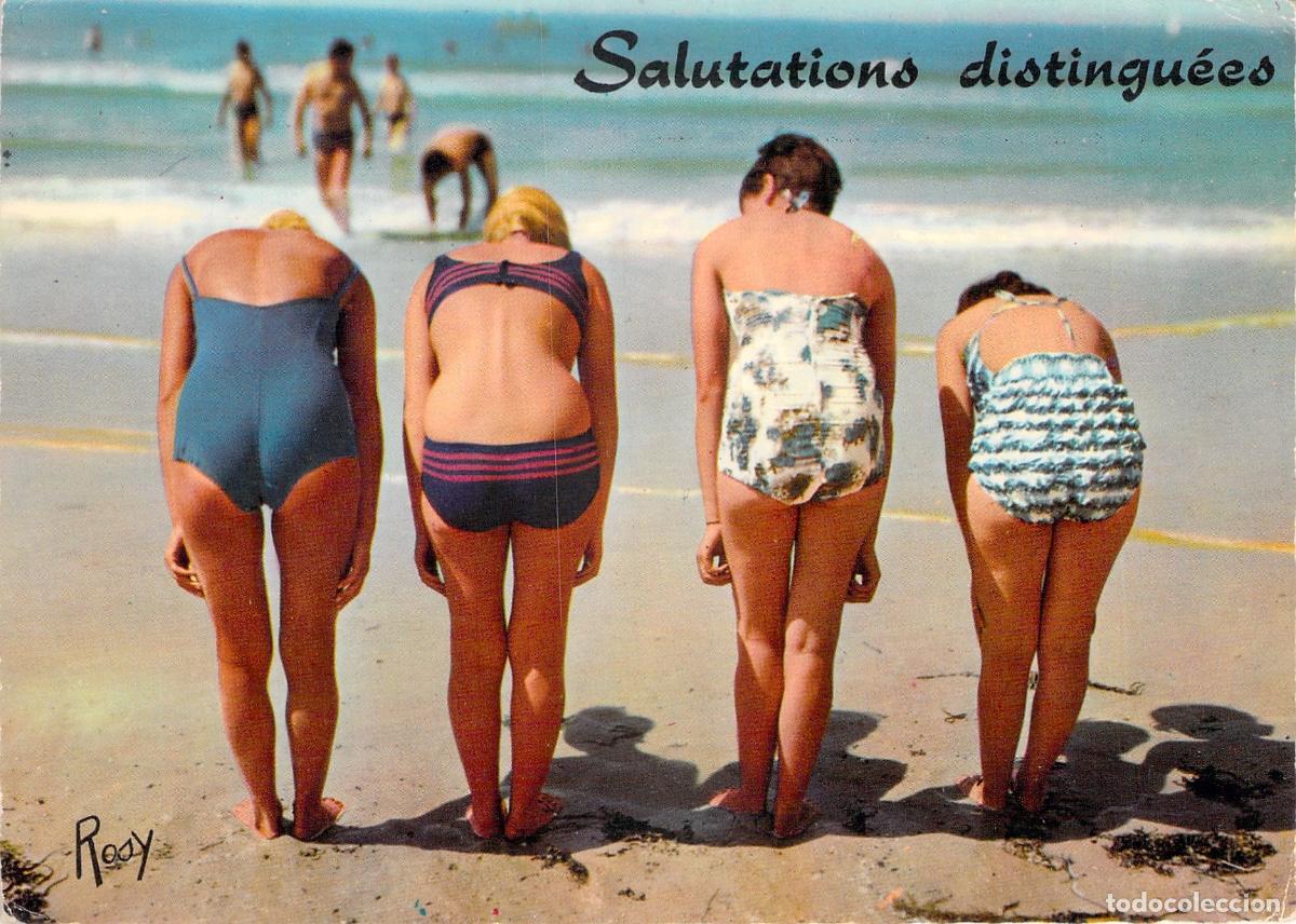 Postales: Postal Humor&iacute;stica de Ba&ntilde;istas en la Playa En Vacances