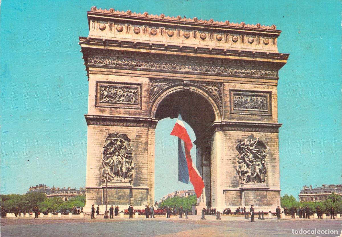 Postkarten: Postal de Par&iacute;s - El Arco del Triunfo con Bandera de Francia