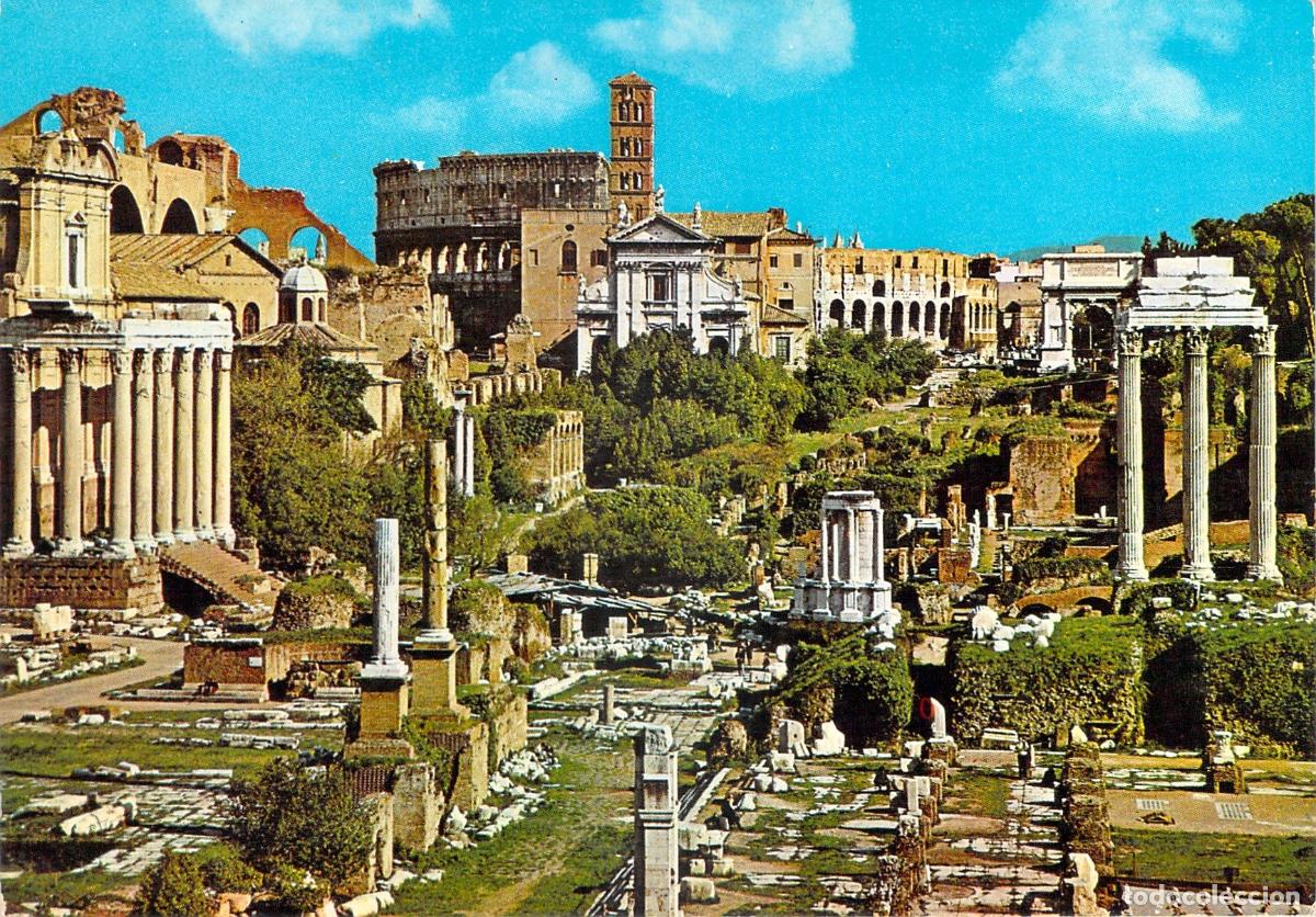 Postales: Postal del Foro Romano y el Coliseo en Roma, Italia