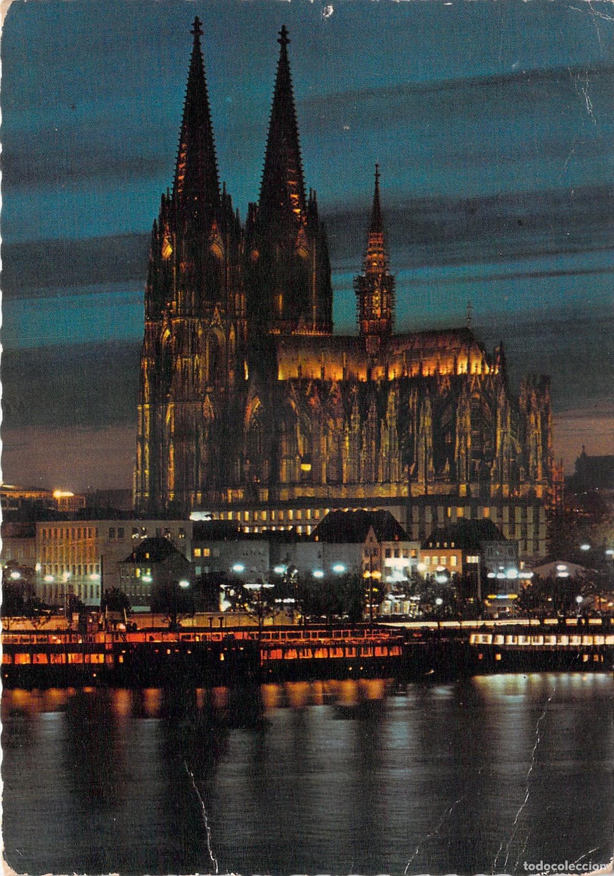 Postales: Postal de la Catedral de Colonia Iluminada de Noche, Alemania