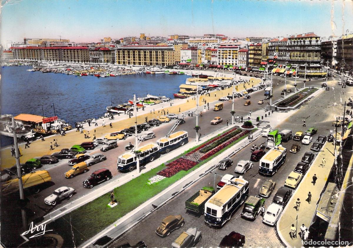 Postales: Postal de Marsella - Quai des Belges y Quai du Port con Trolebuses