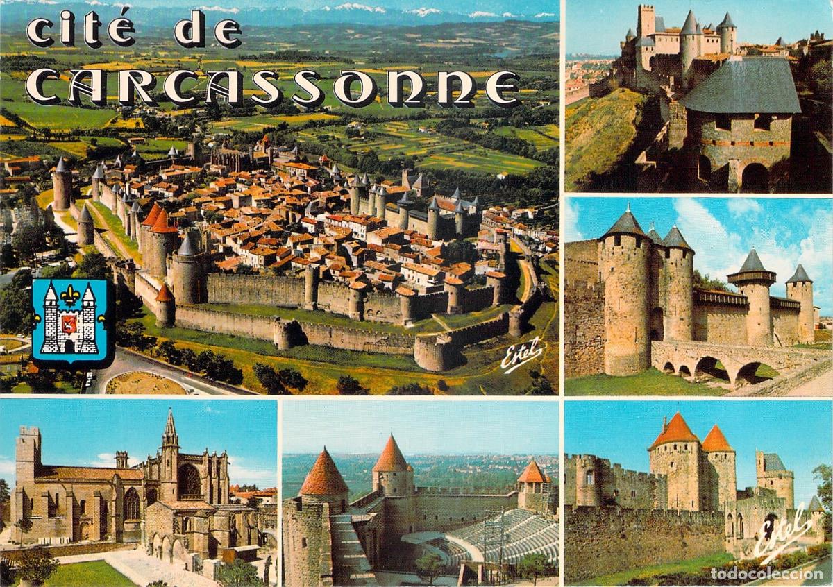 Postales: Postal de la Cit&eacute; de Carcassonne con Vistas M&uacute;ltiples de la Fortaleza