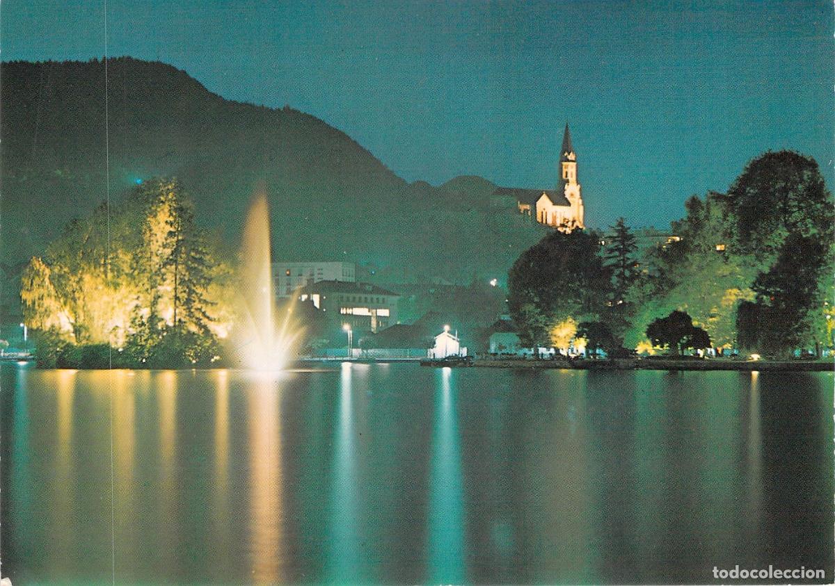 Postales: Postal de Annecy de Noche, Isla de los Cisnes y Bas&iacute;lica de la Visitaci&oacute;n