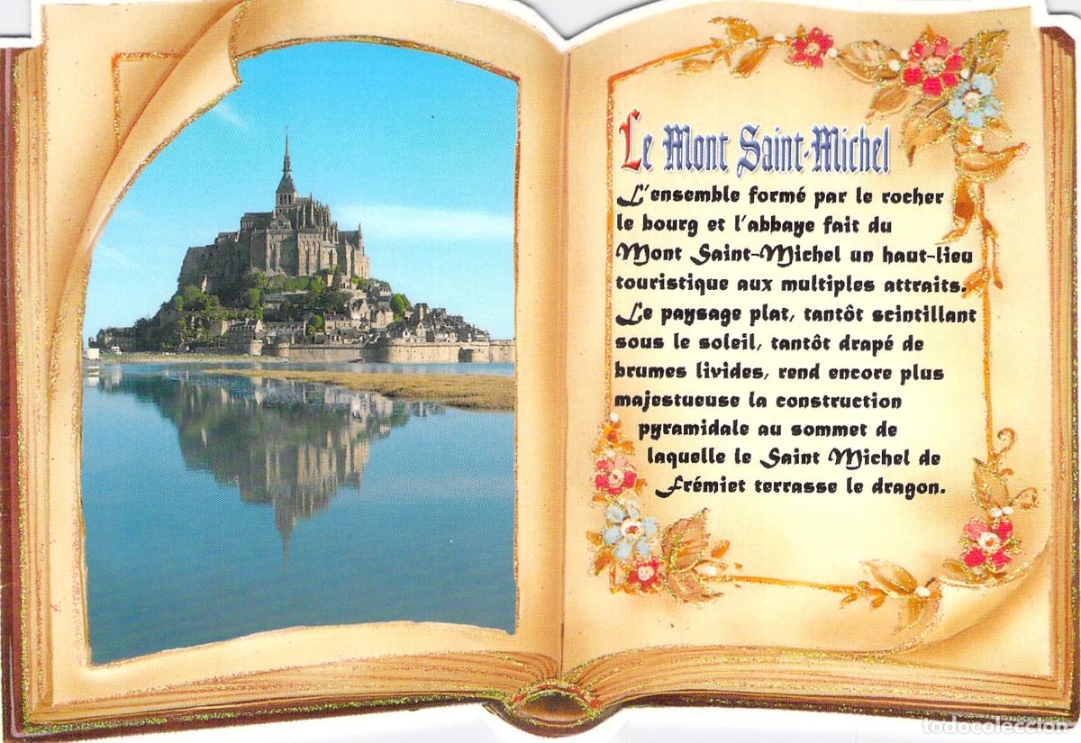 Postales: Postal Troquelada del Mont Saint-Michel Francia en Forma de Libro Abierto