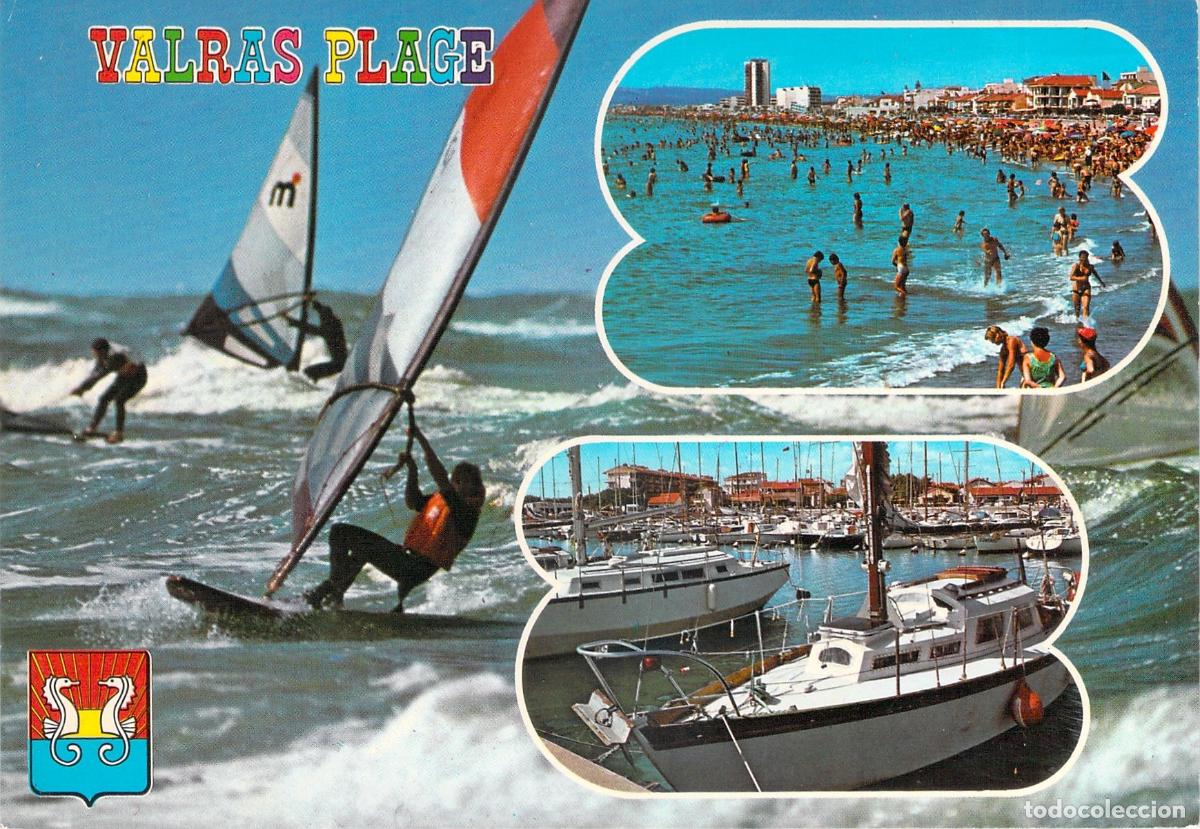 Postkarten: Postal de Valras Plage - Escenas de Playa, Windsurf y Puerto