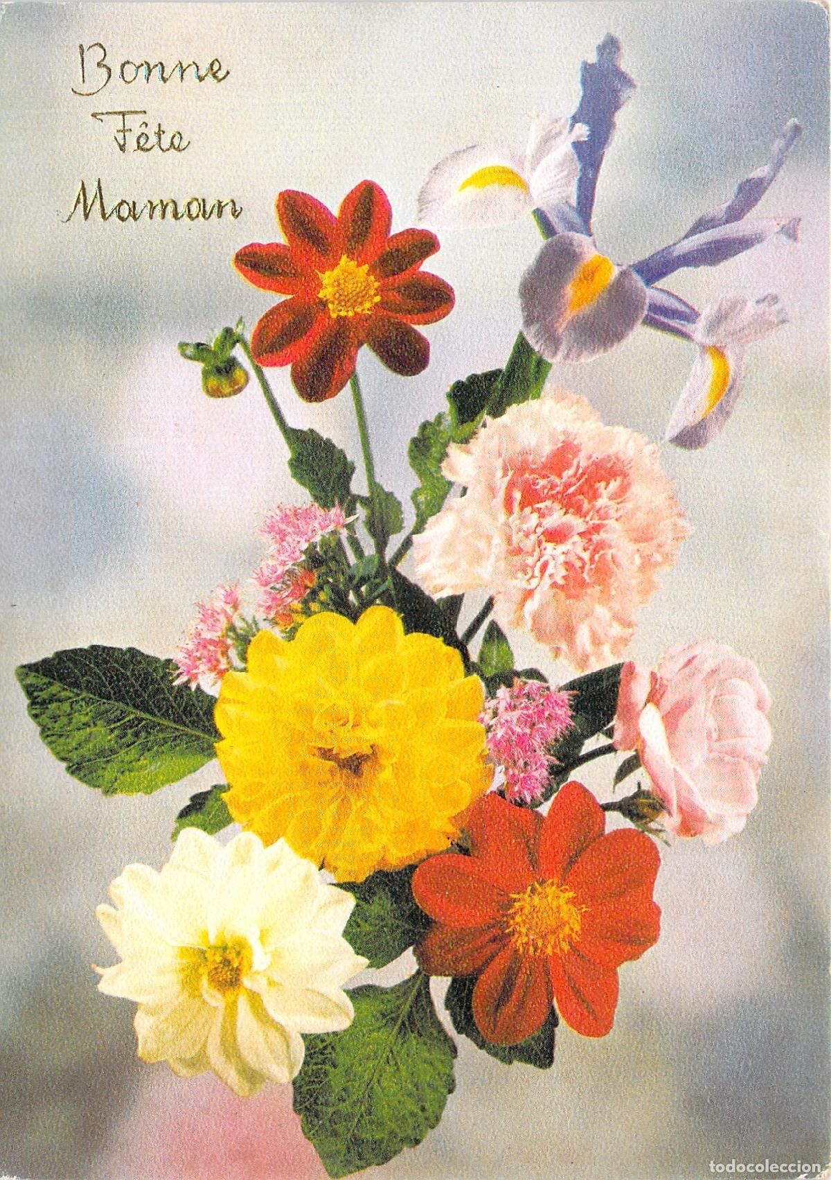 Postkarten: Postal de Felicitaci&oacute;n Bonne F&ecirc;te Maman con Ramillete de Flores