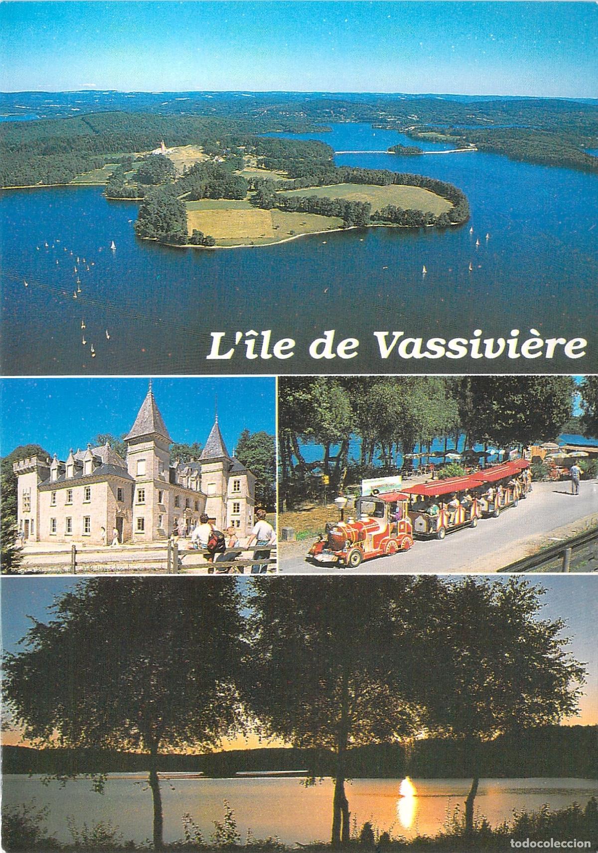 Postkarten: Postal del Lago de Vassivi&egrave;re y su Isla, Limousin Francia