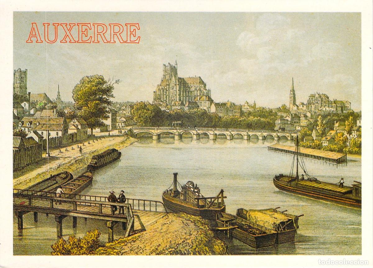 Postkarten: Postal de Auxerre con vista al r&iacute;o Yonne y templos hist&oacute;ricos