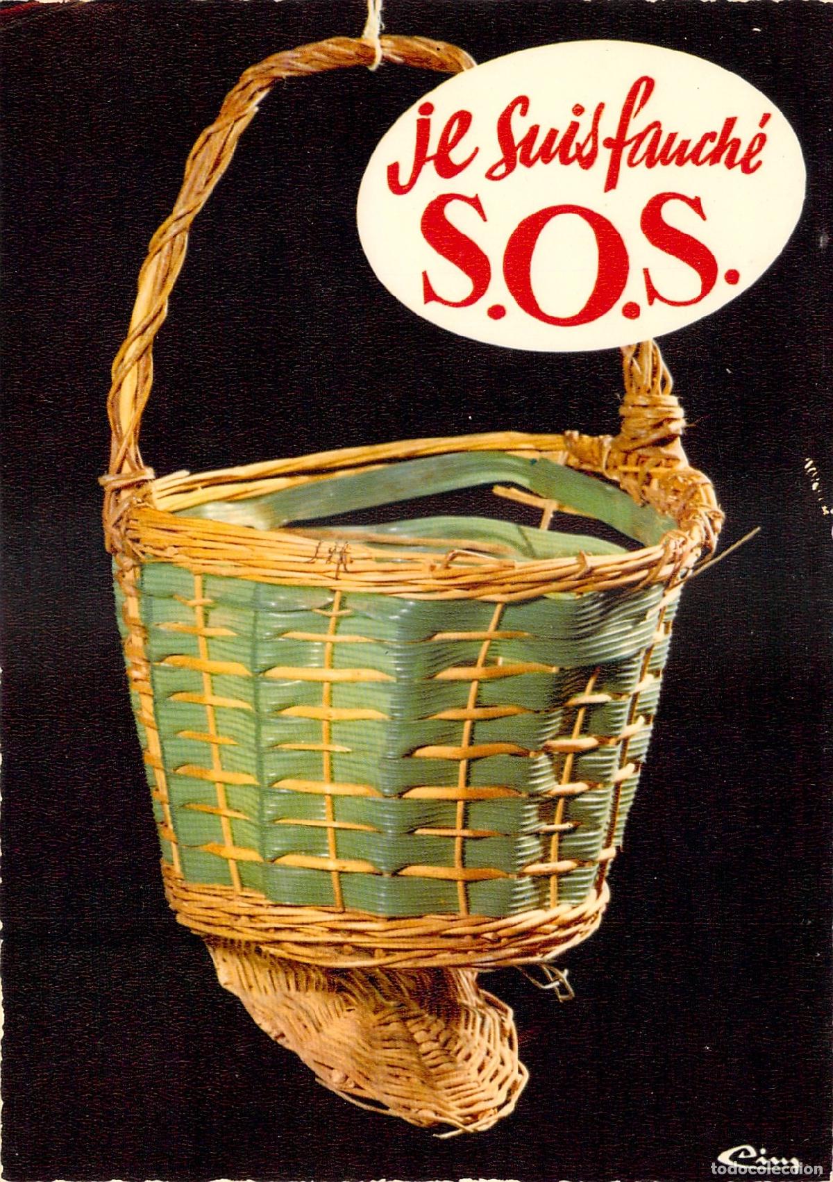 Cartes Postales: Postal Francesa Humor&iacute;stica Objets Bavards Cesta de Mimbre SOS