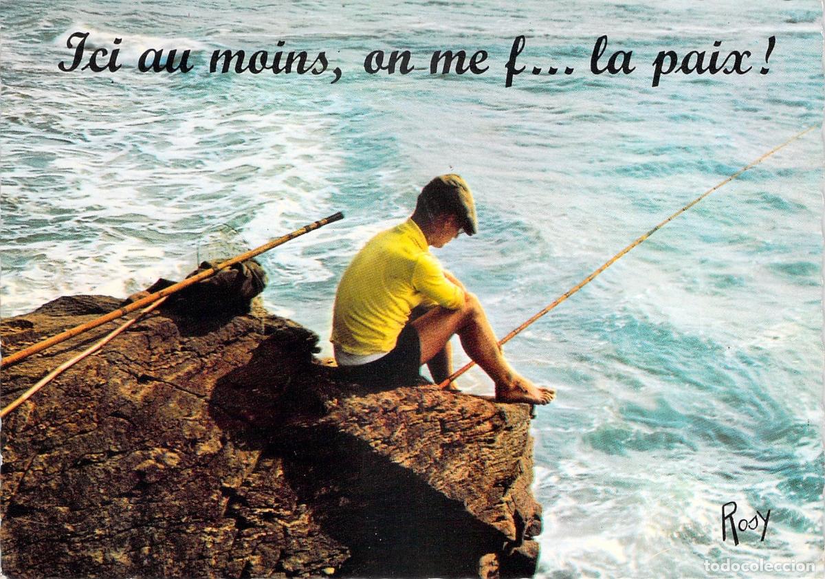 Cartes Postales: Postal de Humor Pesca con Ca&ntilde;a en las Rocas Ilustraci&oacute;n de Rosy