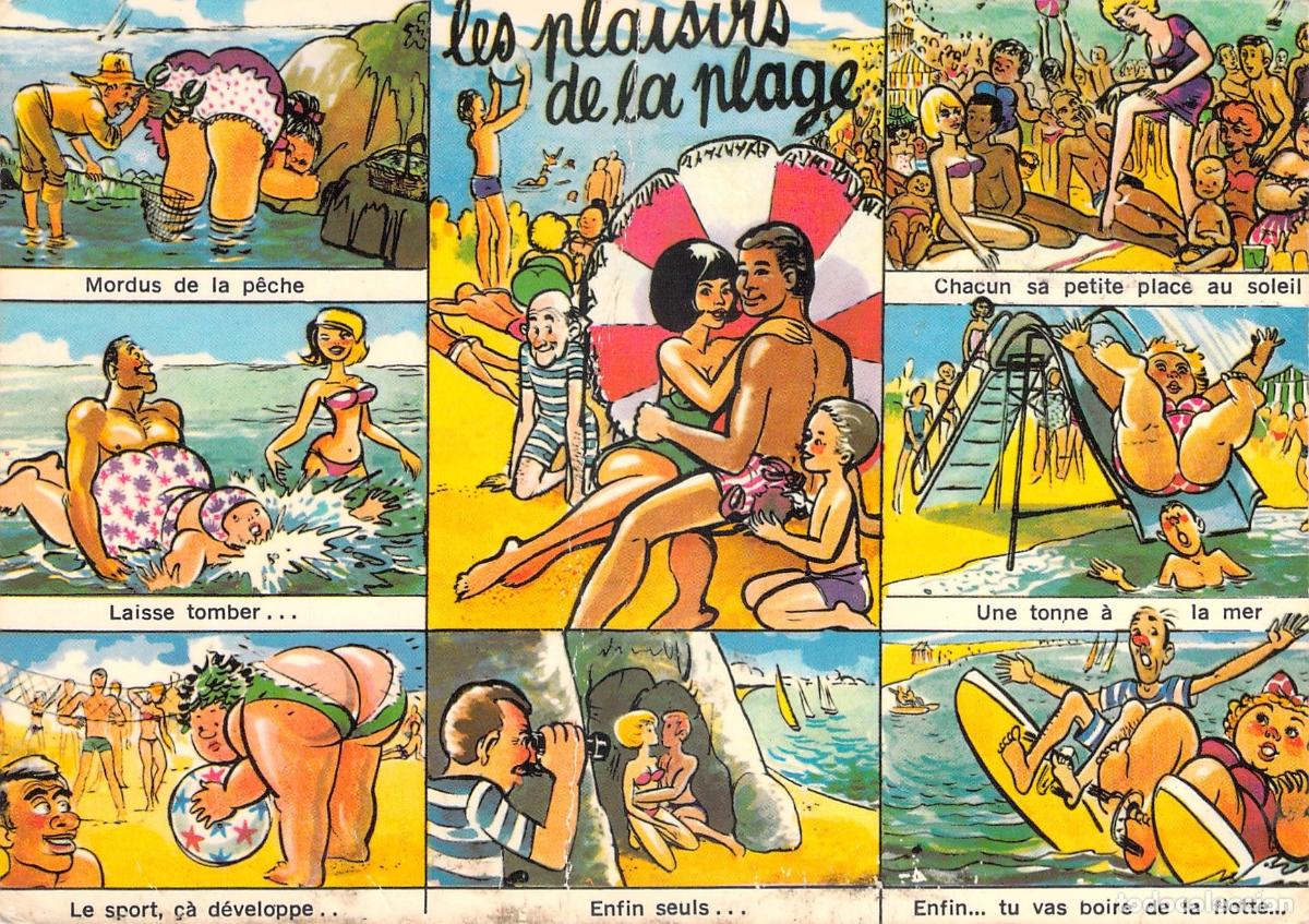 Cartoline: Postal C&oacute;mica Francesa Les Plaisirs de la Plage de Colecci&oacute;n As de Coeur
