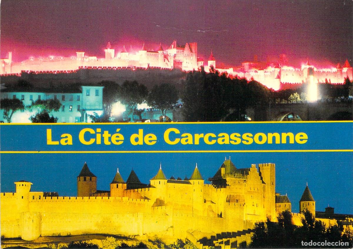 Postales: Postal de la Cit&eacute; de Carcassonne Iluminada por la Noche Francia
