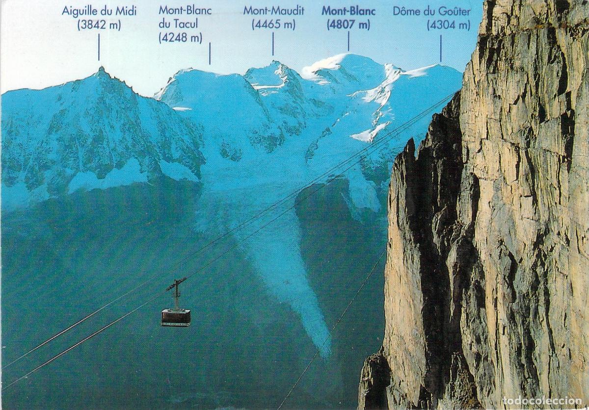 Postales: Postal de Chamonix Mont-Blanc y Telef&eacute;rico Aiguille du Midi Francia