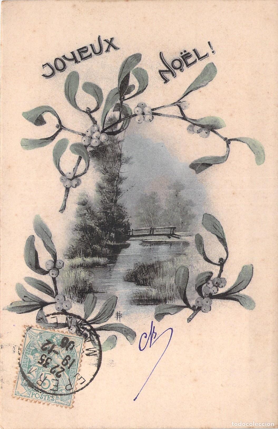 Postales: Tarjeta Postal Francesa de Navidad Joyeux No&euml;l con Mu&eacute;rdago