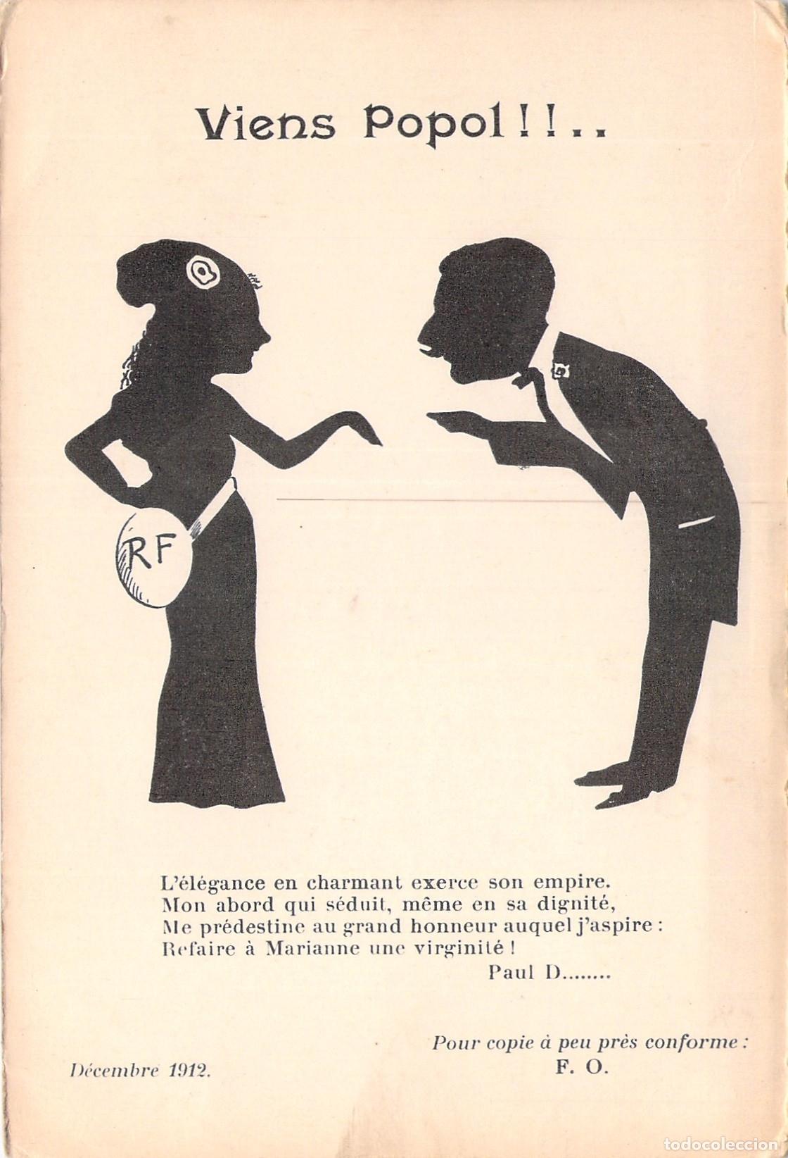 Postales: Postal Sat&iacute;rica Francesa Viens Popol Marianne Ilustraci&oacute;n Silueta