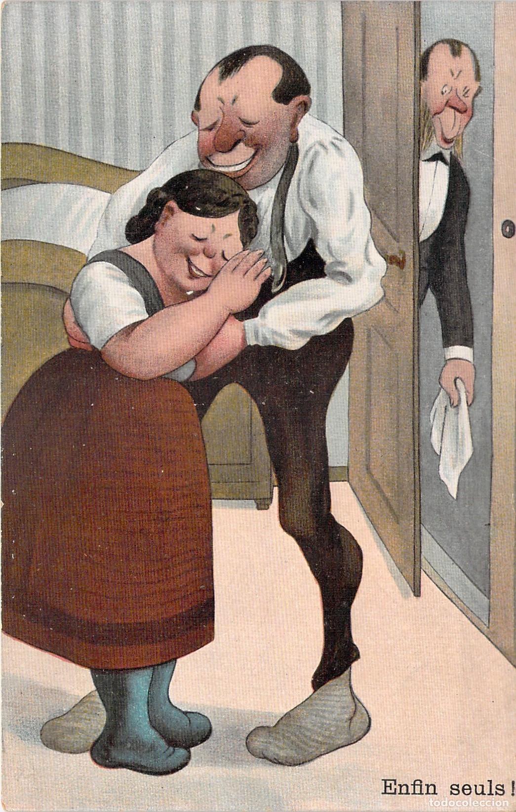 Postales: Postal C&oacute;mica Francesa Enfin Seuls Pareja Ilustrada