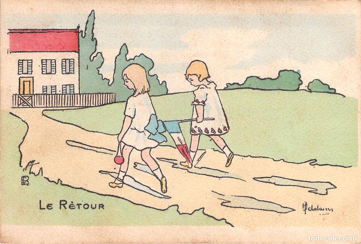 Postales: Postal Ilustrada Infantil Le Retour con Sello de las Olimpiadas