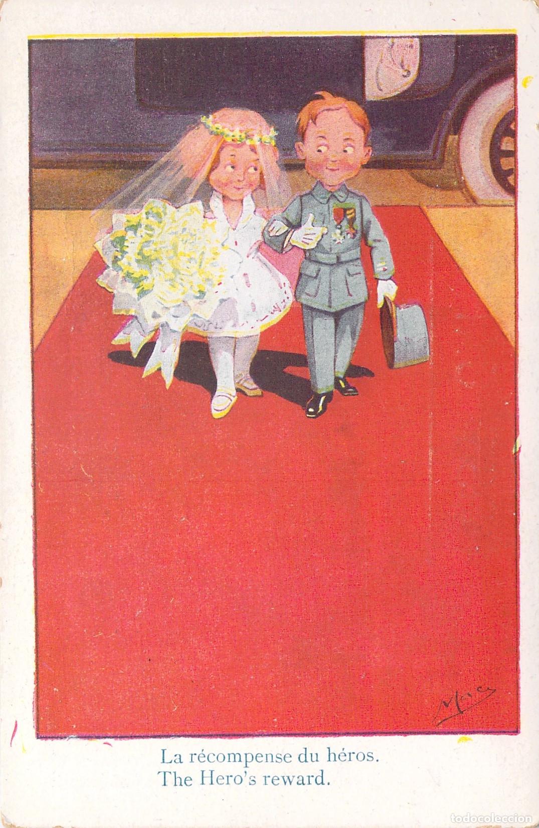 Postales: Postal Ilustrada Infantil La Recompensa del H&eacute;roe Soldado y Novia