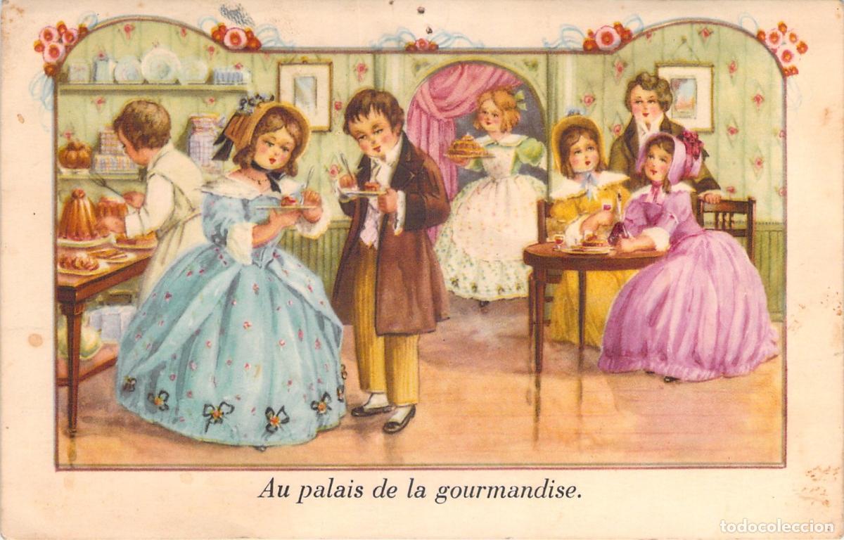 Postales: Postal Ilustrada Francesa de Ni&ntilde;os en una Pasteler&iacute;a