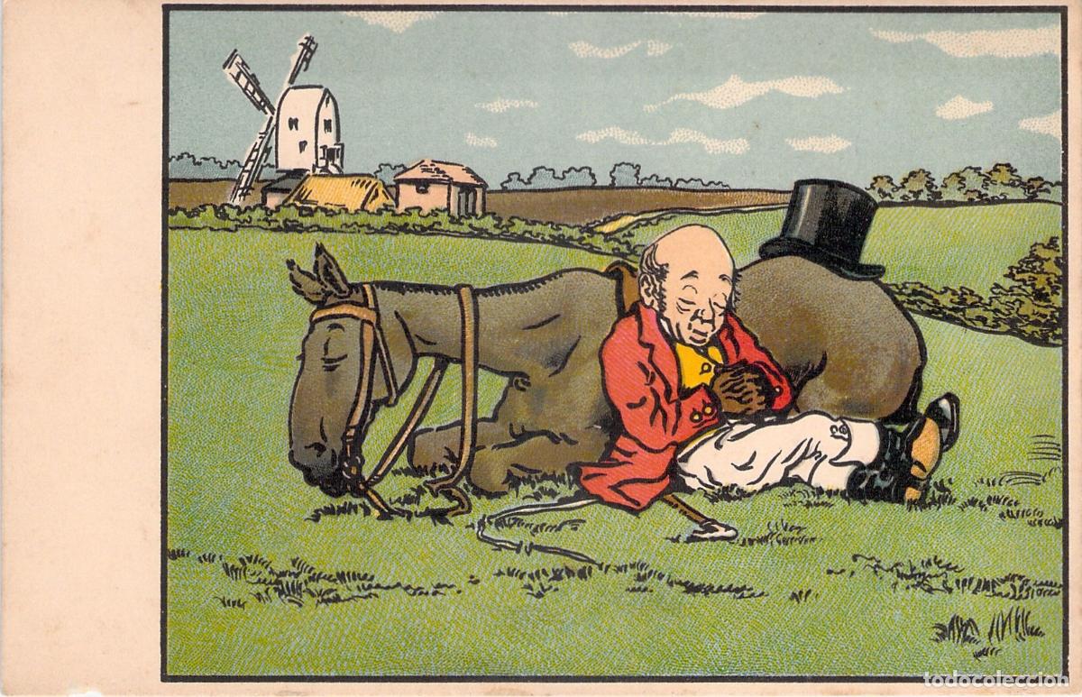 Postais: Postal Humor&iacute;stica de Hombre Durmiendo con Caballo M. Munk