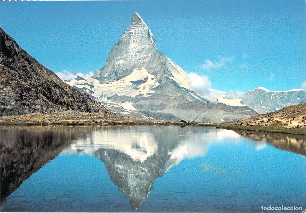 Postkarten: Postal de la Monta&ntilde;a Cervino y Reflejo en Lago, Alpes de Suiza