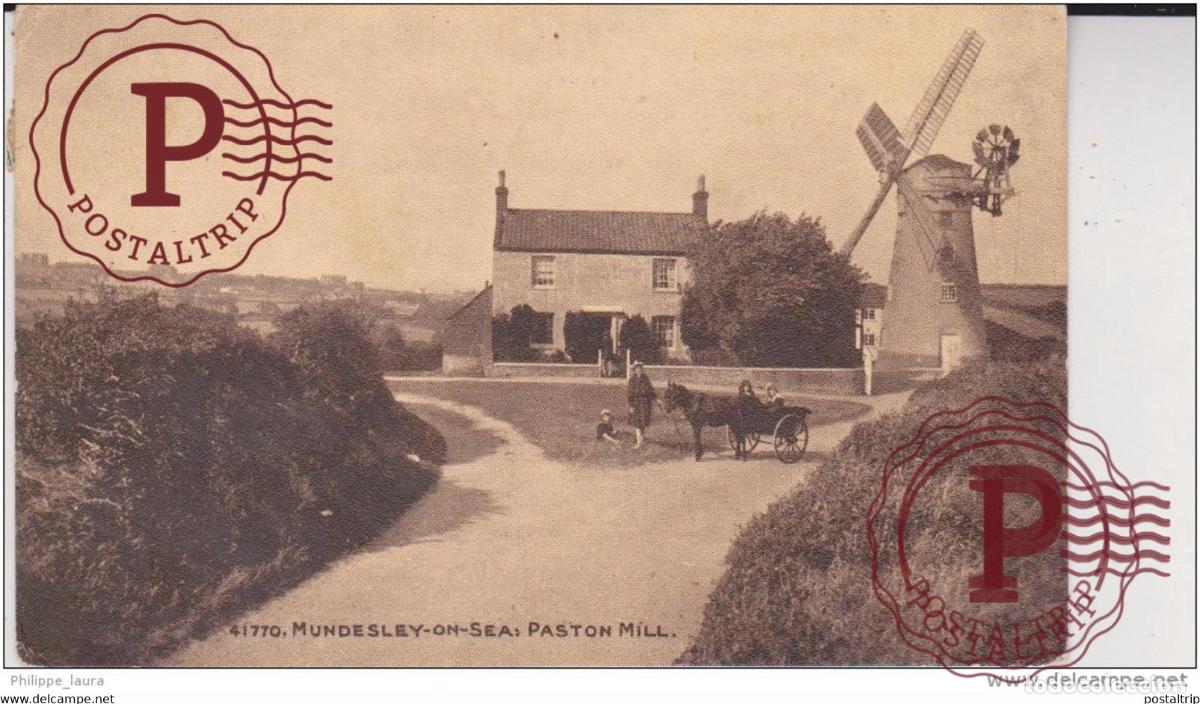 Cartes Postales: 1912 mundesley on sea paston mill horse