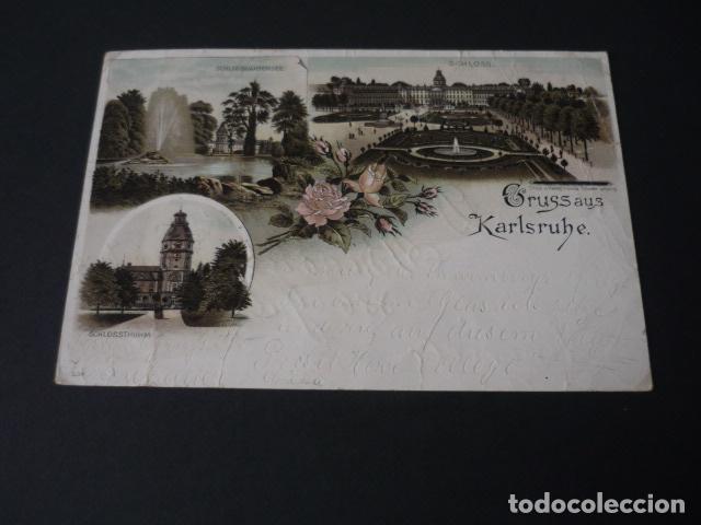 Postales: KARLSRUHE ALEMANIA POSTAL CROMOLITOGAFICA SIN DIVIDIR GRUSS AUS