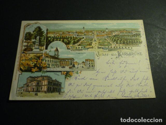 Postais: KARLSRUHE ALEMANIA POSTAL CROMOLITOGAFICA SIN DIVIDIR GRUSS AUS