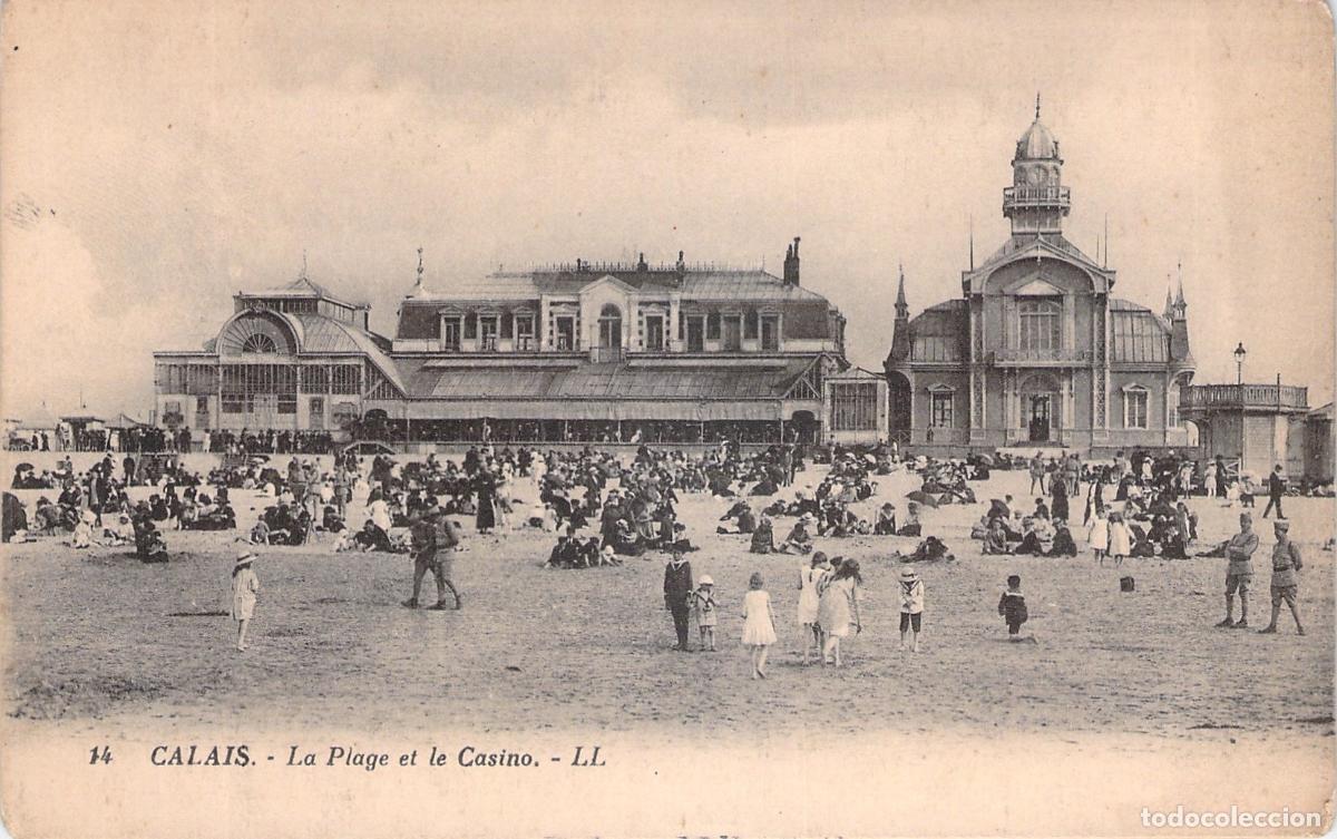 Postkarten: Postal de la Playa y el Casino de Calais, Francia