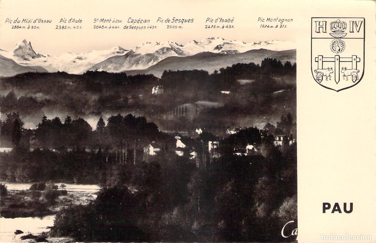 Postales: Postal de Pau y la Cadena de los Pirineos, Francia