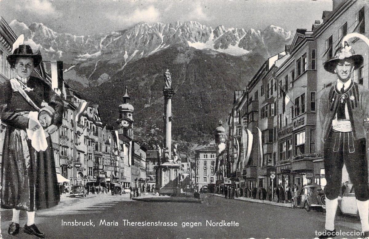 Postales: Postal de Innsbruck Maria-Theresien-Stra&szlig;e y Trajes T&iacute;picos del Tirol
