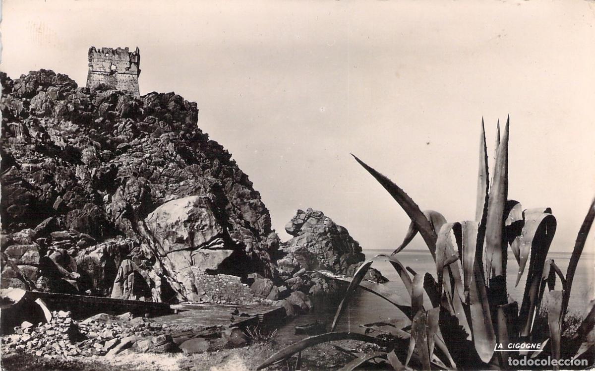 Postales: Postal de la Torre Genovesa de Porto, C&oacute;rcega con Agave y Costa