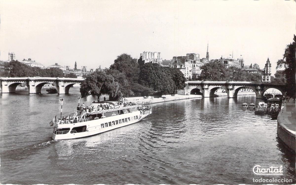 Postales: Postal de Par&iacute;s, Pont-Neuf y la Pointe de la Cit&eacute; con Barco por el Sena
