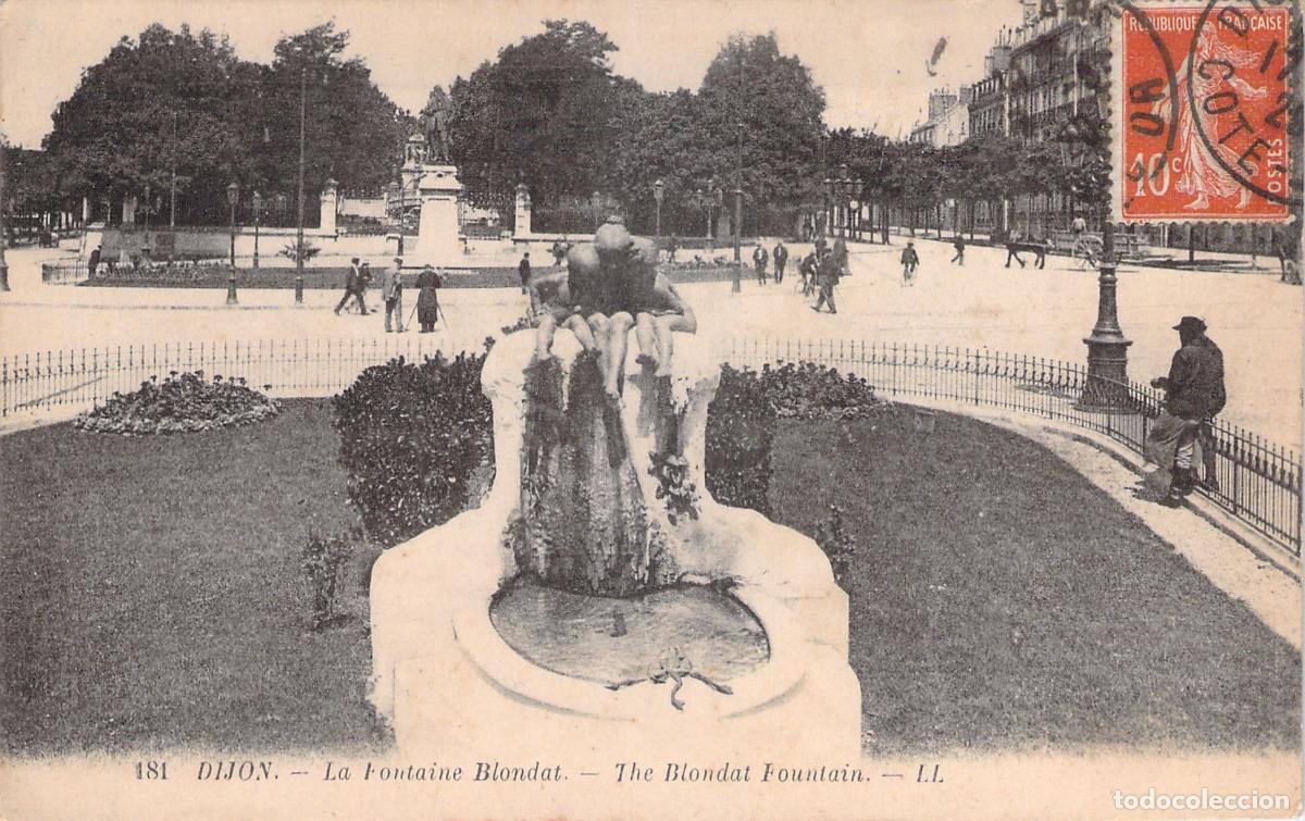 Postales: Postal de la Fuente Blondat en Dijon Francia con Sello