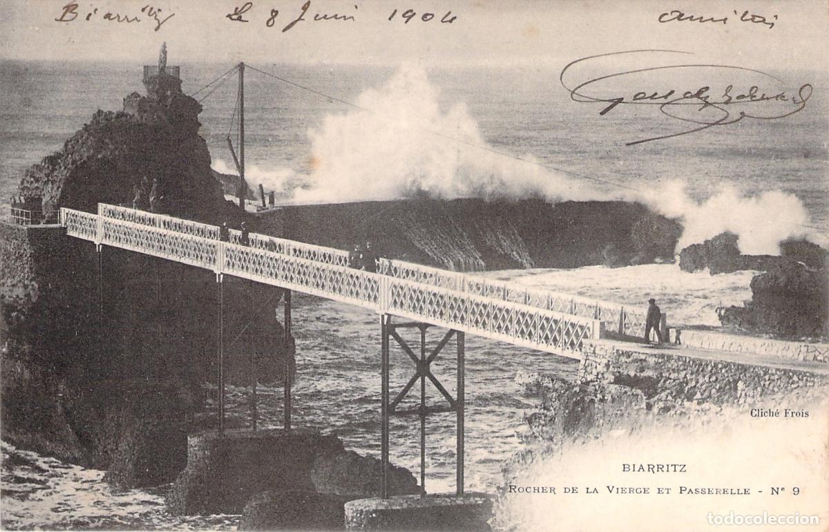 Postales: Postal de la Roca de la Virgen y pasarela en Biarritz