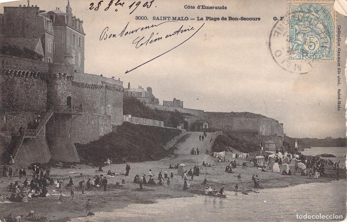 Postales: Postal de la Playa de Bon-Secours en Saint-Malo, Francia