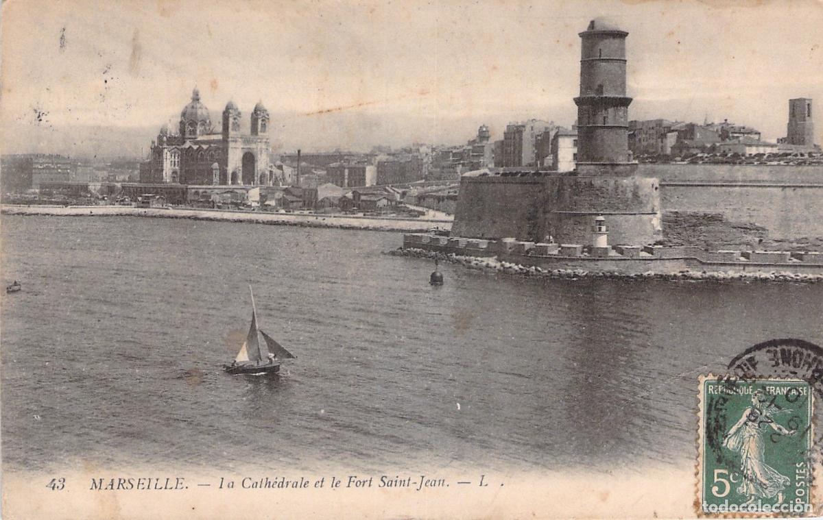 Postales: Postal de Marsella con la Catedral y el Fuerte Saint-Jean