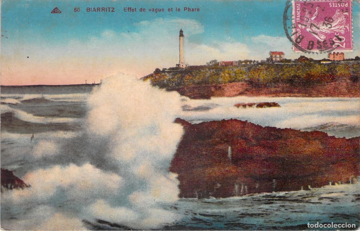 Postales: Postal de Biarritz: Efecto de la Ola y el Faro, Francia
