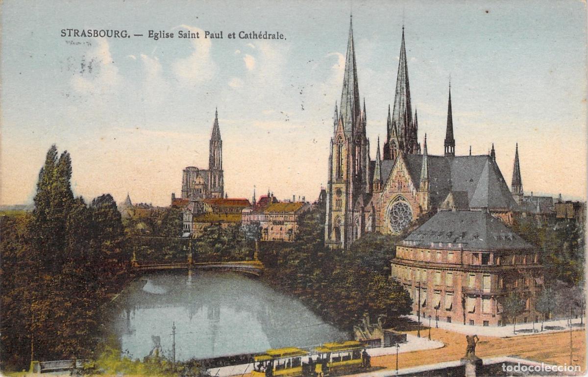 Postkarten: Postal de Estrasburgo con la Iglesia de San Pablo y la Catedral
