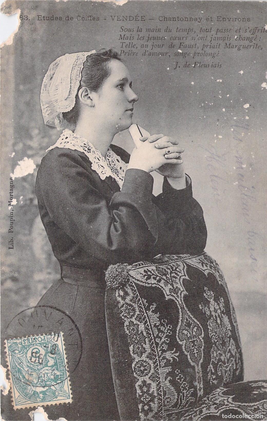 Postales: Postal Francesa de Chantonnay Vend&eacute;e Retrato de Mujer con Tocado