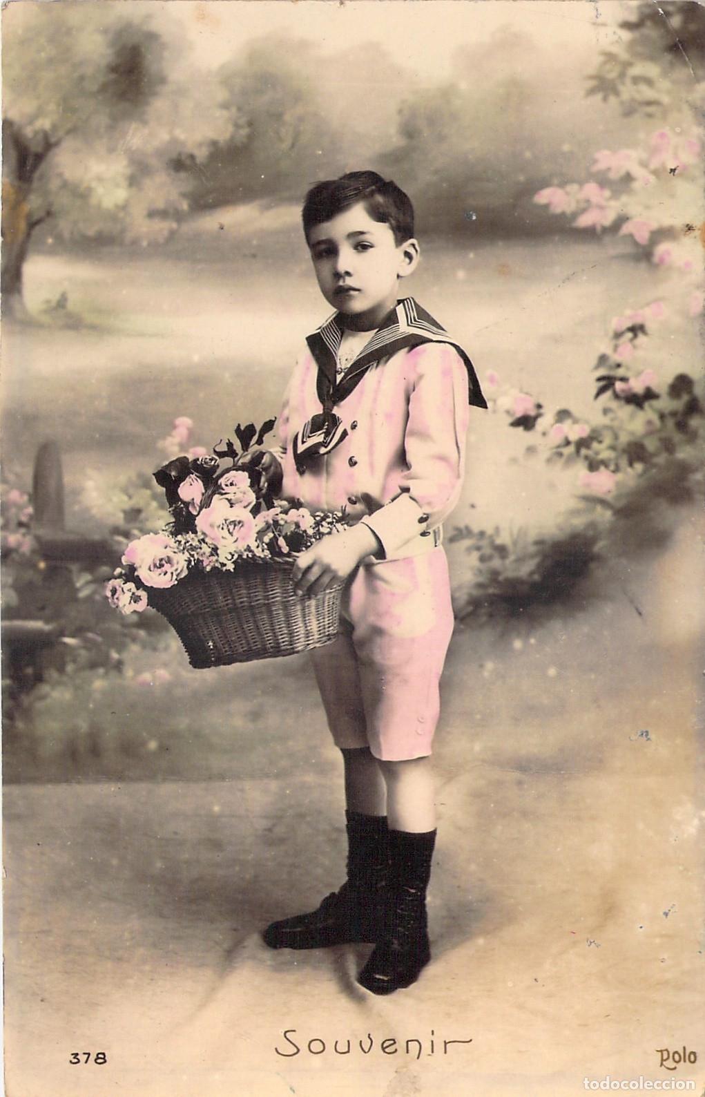Postales: Postal de Retrato Infantil con Ni&ntilde;o en Traje de Marinero