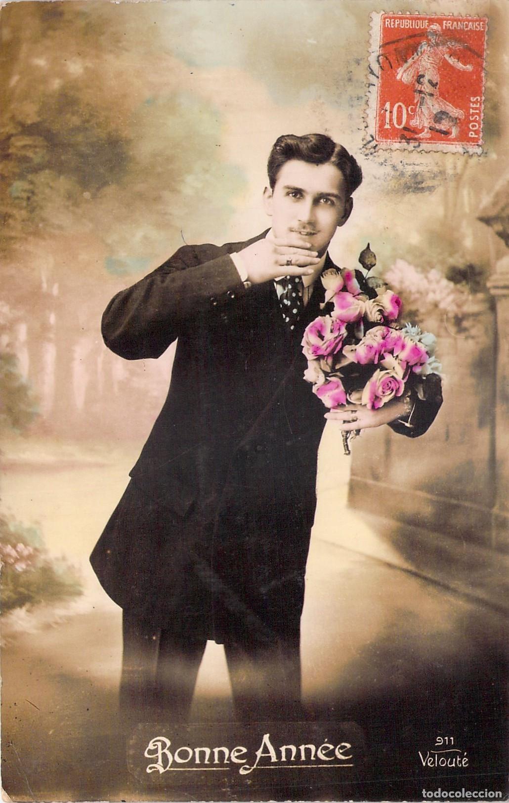 Postales: Postal Francesa de A&ntilde;o Nuevo Bonne Ann&eacute;e con Retrato