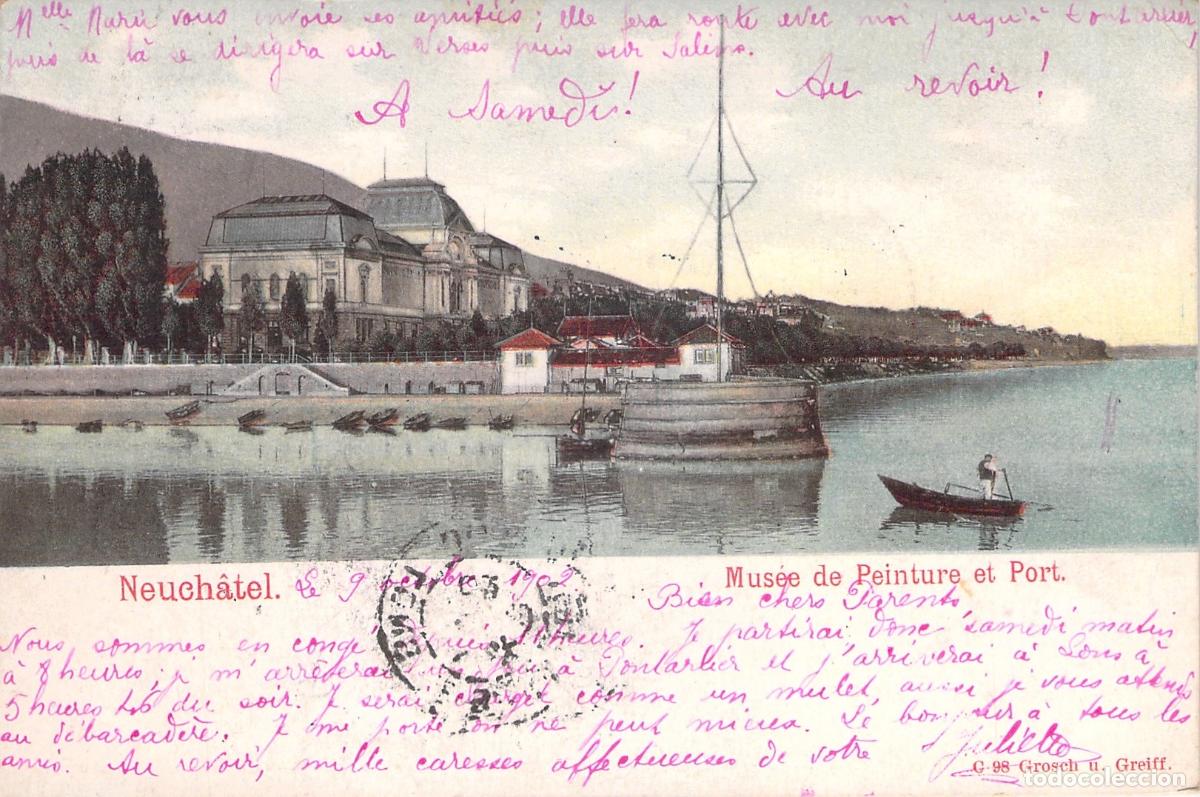 Postales: Postal de Neuch&acirc;tel Suiza con Vista del Museo de Pintura y el Puerto