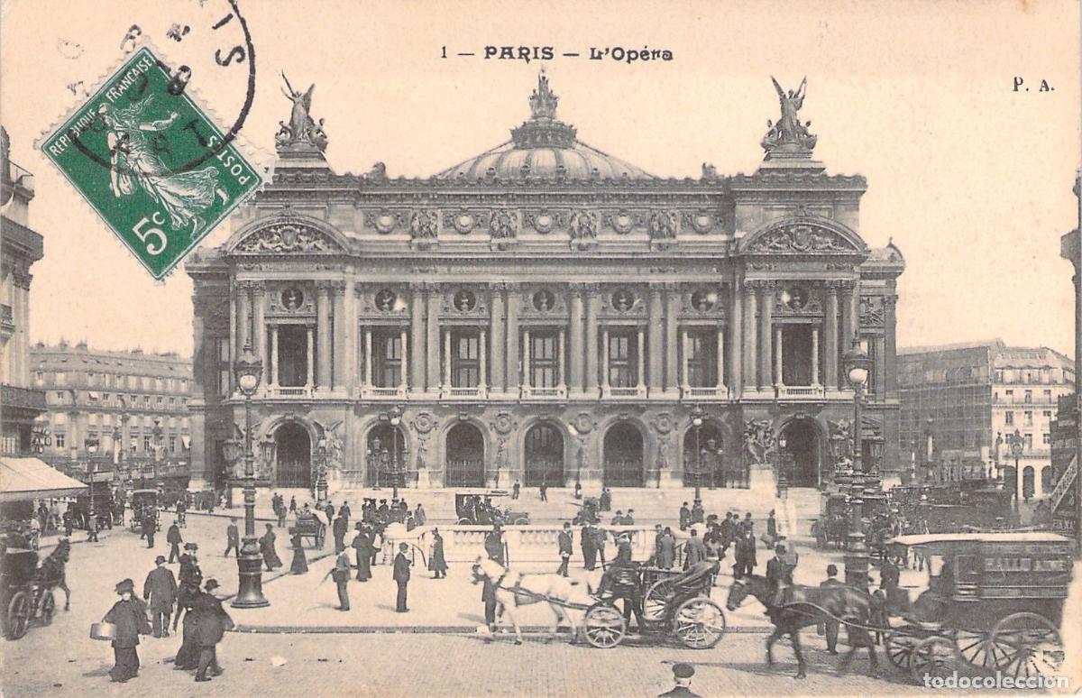 Postcards: Postal de la &Oacute;pera de Par&iacute;s con Carruajes de Caballos